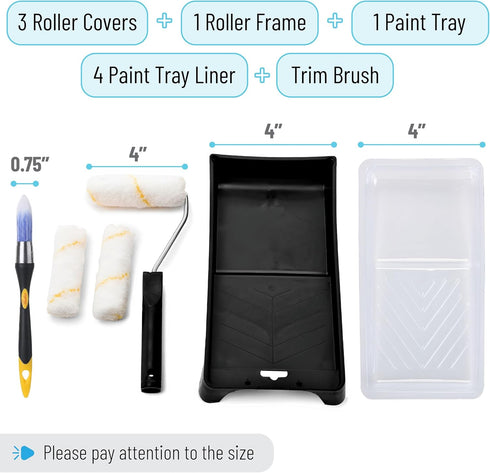 Bates- Paint Tray Set, 10 pcs, 4-Inch Paint Roller Kit, Small Paint Roller Paint Brush, Paint Roller Set, Paint Rollers 4 Inch, Paint Roller Tray,...