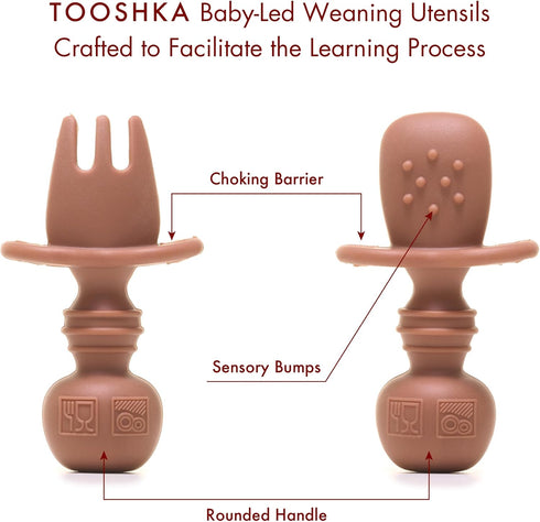 Baby Utensil Set (6 pcs) - Self Feeding Spoons - Silicone & BPA Free - Baby-Led Weaning (BLW) Supplies - Ages 6+ Months - Set of 6 - Brown, Green,...