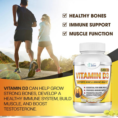 Vitamin D3 5000 IU Softgels High Potency Vitamin D Supplements for Women Men in Organic Flaxseed Oil May Support Healthy Bones Heart Muscle Functi...