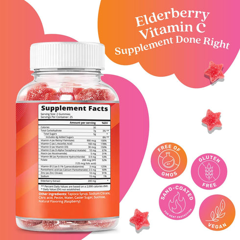 BeLive Elderberry Gummies with Zinc and Vitamin C, D, A, E, B12-50 Ct I Immune Support Supplement for Healthy Bones & Teeth, Vegan, Keto & Non-GMO...