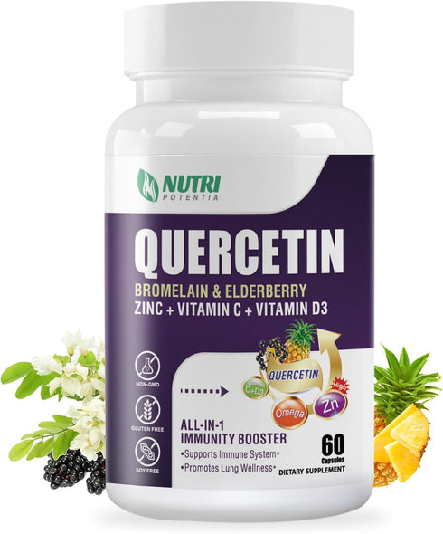 Quercetin with Bromelain, Quercetin 500mg Capsules, Vitamin C & D3, Zinc and Elderberry - Advanced Lung Immune and Respiratory Support Supplement ...