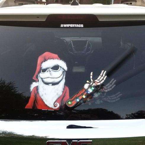 Jack Nightmare Santa Claus Waving Winter WiperTag USA Christmas with Decal attaches to rear vehicle wiper blade...