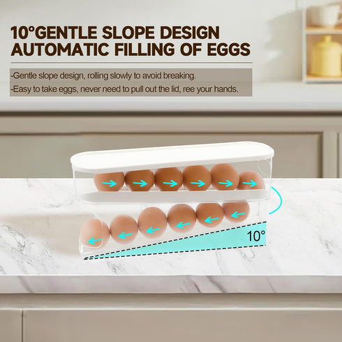 Automatic Rolling Dispenser for Refrigerator,12-Count Double Layer Rolling Egg Holder,Space Saving Eggs Organizer Tray for Refrigerator Countertop...