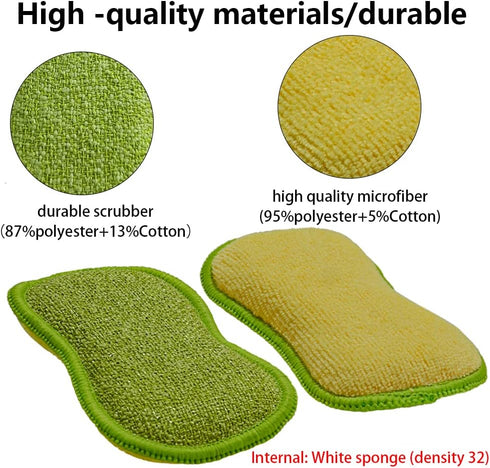 Multi-Purpose Scrub Sponges for Kitchen by SmilePowo Non-Scratch Microfiber Sponge Along with Heavy Duty Scouring Power - Effortless Cleaning of D...
