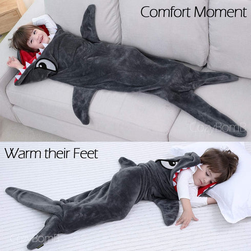 CozyBomB™ Shark Blanket Cozy Wearable Hoodie, Cartoon Animals Shark Hoodie Onesie,Gray Sleeping Bag Interesting Onesie Blanket Costume Gifts for B...