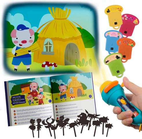 Nene Toys Fairy Tales Interactive Book with Projector Flashlight & Shadow Puppets for Kids 3+ Years - Enchanting Stories & Theatrical Playset - 5 ...