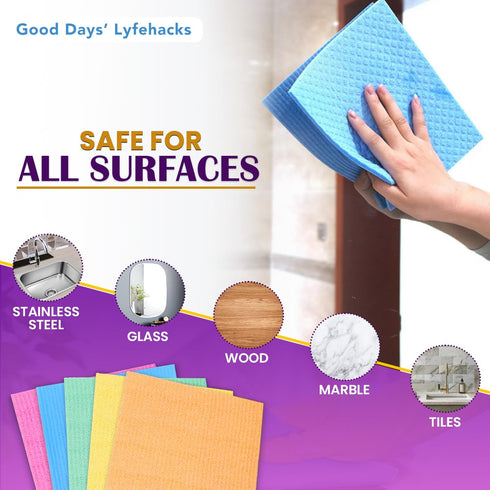 Good Days' Lyfehacks Kitchen Towels - 10 Pack Swedish Dish cloth for Kitchen: Highly Absorbent, Reusable Swedish Dish Cloths, Perfect for Cleaning...