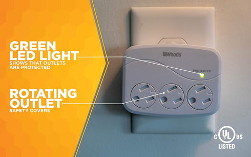 Woods 41034 Surge Protector with 3 Power, 3-Outlet 1000J of Protection...