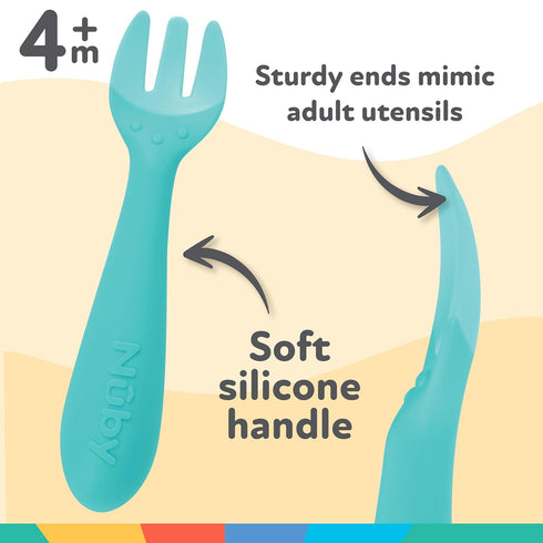 Nuby Silicone Easy Grip Fork & Spoon Set, 12+m in Aqua...