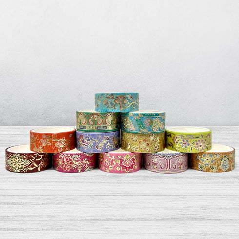 allydrew Elegant Gold Foil Washi Tape Box Set for Arts & Crafts, Scrapbooking, Stationery, Diary (12 Rolls), Playful Florets...