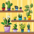 Yellow Tropical Plant Shower Curtain, Colorful Flower Pot Home Potted Plants Waterproof Colorful Funny with Bathroom Fabric 12 Hooks 60x72 inches...