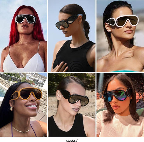 Trendy Wave Mask Sunglasses for Women Men Oversized Shield Sun Glasses Fashion Designer Style...