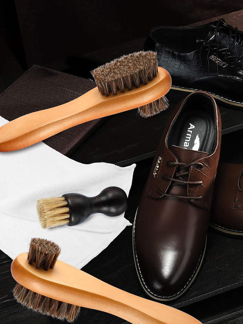 4 Pieces Horsehair Shine Shoes Brush kit Polish Dauber Applicators (D)...
