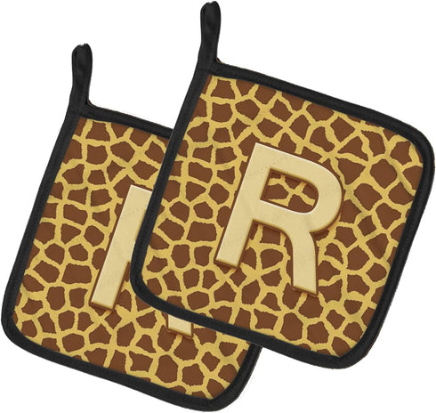 Caroline's Treasures CJ1025-RPTHD Letter R Initial Monogram - Giraffe Pair of Pot Holders Kitchen Heat Resistant Pot Holders Sets Oven Hot Pads fo...