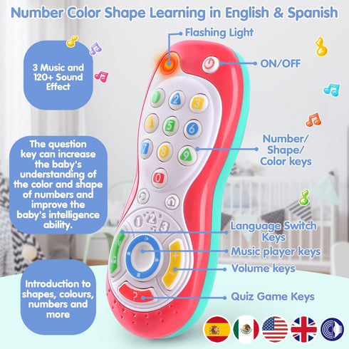 PLAY Baby Controller Toy - Bilingual Spanish & English Learning Toys, Pretend Video Game Controller & TV Remote Combo with Music and Light, Christ...
