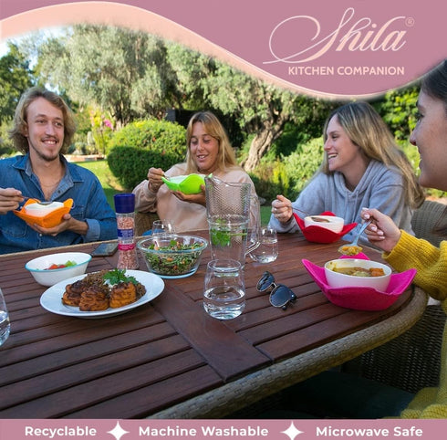 SHILA Bowl Cozy, Green Set of Microwave-Safe Hot Bowl Holder to Keep Your Hands Cool and Your Food Warm, Polyester & Sponge Heat Resistant Dish Pa...