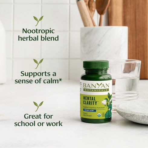 Banyan Botanicals Mental Clarity – Organic Supplement with Gotu Kola & Bacopa – Supports Healthy Cognitive Function & Mental Performance* – 90 Tab...