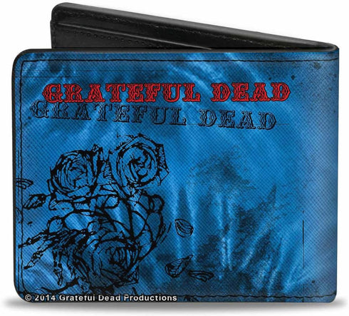 Buckle-Down Men's PU Bifold Wallet-Skull Grateful Dead/Roses Blues/Black/Red, Multicolor, 4.0" x 3.5"...