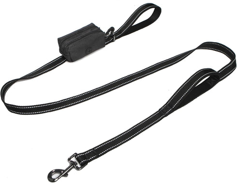 Heavy Duty Dog Leash for Medium to Large Dogs with Two Padded Handles 4FT/6FT, Double Handle Dog Leash (Black, 6 FT x 1" Wide, Poop Bag Holder Inc...
