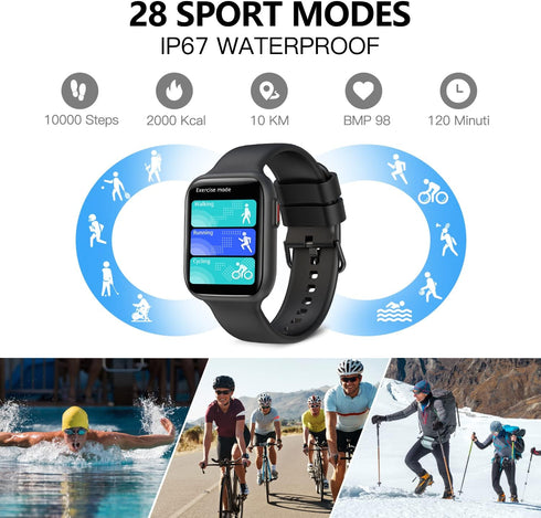 Bebinca Smart Watch (Answer/Make Call), Voice Assistant Compatible with Samsung iPhone Android Phones, IP68 Waterproof, Blue...
