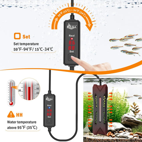 AQQA Small Aquarium Heater,Submersible Fish Tank Heater Adjustable Temperature,Mini Short Dual-use Fish Heater with LED Digital Display Thermostat...