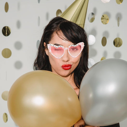 Birthday Glasses for Women, Birthday Queen Sunglasses Pink Heart Shaped Shiny Bling Diamond Pearl Sunglasses for Girl Happy Birthday Party Gift Su...