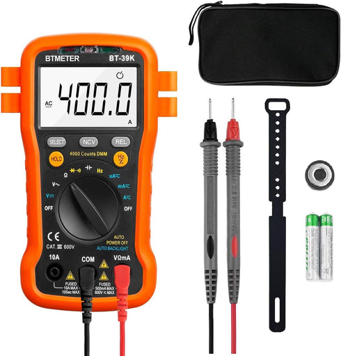 BTMETER BT-39K DVOM Multimeter with Case, 4000 Count Volt Ohm Amp Meter Autoranging DMM for AC/DC Current, Voltage, Resistance Frequency Tester, w...