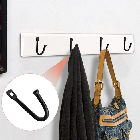 Metal J Shaped Iron Hooks, 1.4 Inch Wall Mounted Single Hooks, Simple Hanger Hook for Coats, Bags and Key, Black (10Pcs)...