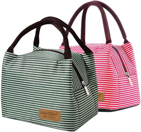 2PCS Lunch Bags Reusable Lunch Tote Bags Portable Lunch Cooler Bag Lunch Holder Insulated Lunch Box Bag for Picnic Office Beach (Green+Red)...