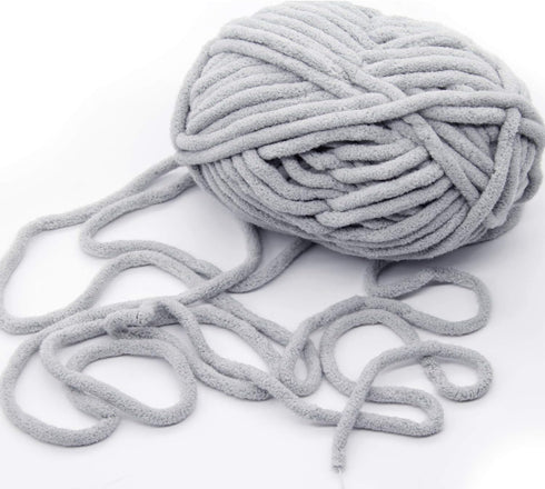 NICEEC 3 Skeins Sparkling Chenille Yarn Soft Blanket Yarn for Crochet & Knitting, Total 165yds/10.6oz - Light Grey...