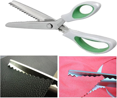 Green Pinking Shears Comfort Grips Crafts Zig Zag Cut Sewing Scissors,Professional Handheld Dressmaking...
