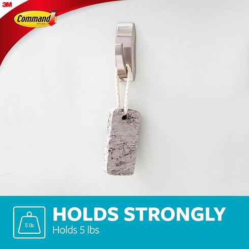 Command Modern Reflections Large Metal Bath Hook, Satin Nickel, 1-Hook with Water-Resistant Strips, Organize Damage-Free...