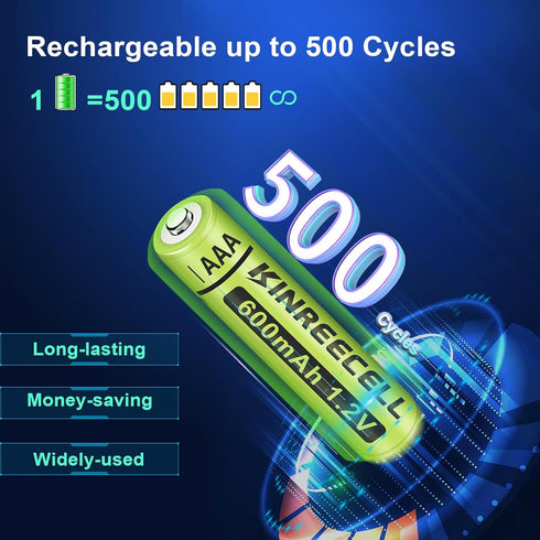 Rechargeable AAA Batteries, Ni-MH Triple A Solar Batteries High Capacity 1.2V Pre-Charged for Outdoor Solar Lights, String Lights, Pathway Lights ...
