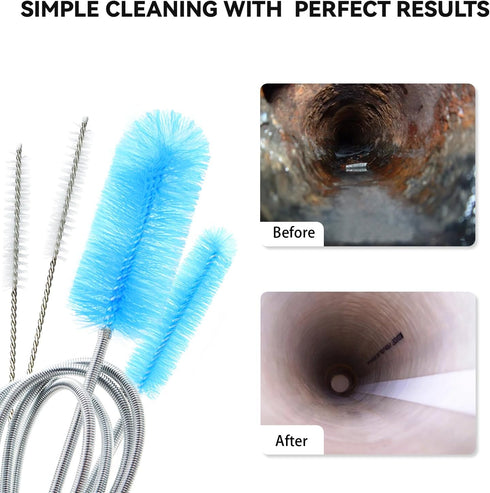 Flexible Drain Brush, 66 Inch Long Double Ended Hose Pipe and 58 Inch Tube Cleaning Brush and 2 Pack 8 Inch Straw Cleaner Brush...