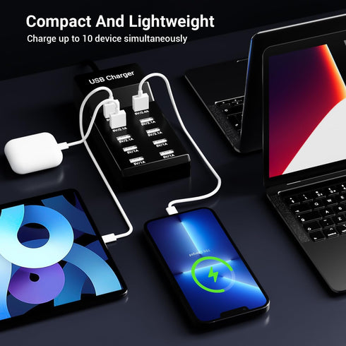USB Charging Station Charging Station 50w10A 10-Port USB Charger, Multiport USB Charger Station Hub, Compatible with iPhone, Galaxy, iPad Tablet, ...