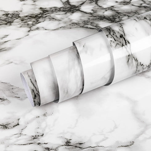 Decoroom Black and White Marble Contact Paper 17.7 in X 118 in, Waterproof Kitchen Countertop Peel and Stick Wallpaper, Self Adhesive Marble Conta...