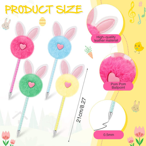 16 Pcs Pom Pom Fluffy Pen Cute Bunny Pen Fur Fuzzy Pen Colorful Novelty Pen Black Ink Easter Pens Cartoon Ballpoint Pens Graduation Gift for Kids ...