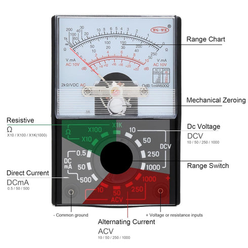 Mini Analog Multimeter Electric AC/DC Current OHM Decibels Voltage Voltmeter Ammeter with Test Leads, AA Battery Included...