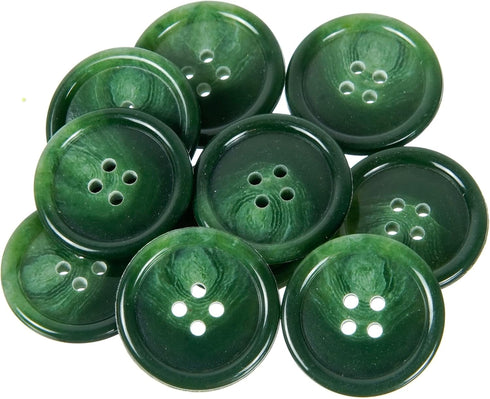 Mibo 10pcs Round Urea Resin Suiting Buttons with Rounded Rim - 40L (25mm) - 4 Hole - Green Mix...