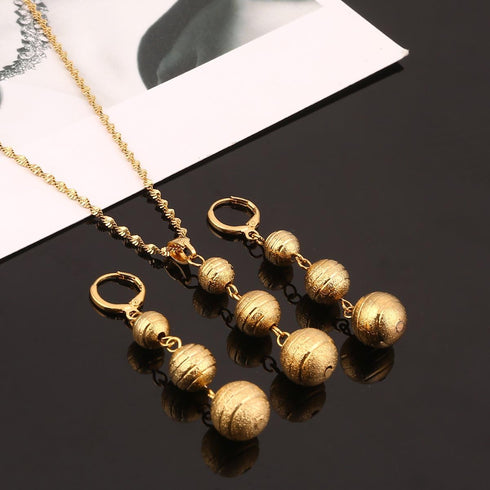 Huangshanshan Bead Pendant Necklaces Earrings Sets Gold Color Round Ball Jewelry Party Gifts...
