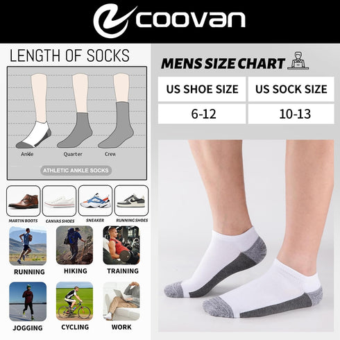 COOVAN Men Athletic Ankle Socks 12 pack Low Cut Short Cushion Casual Sock?12 pairs?...
