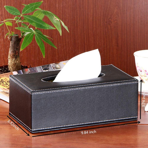 /N Rectangular PU Leather Tissue Box Napkin Holder, Used in Home Office, Hotel Room Napkin Box, Decorative Black (Black)...