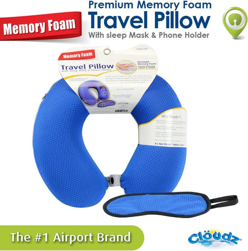 Cloudz - Memory Foam Neck Pillow with Sleep Mask: Sporty Blue/Black Plush...
