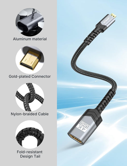 JSAUX Micro HDMI to HDMI Adapter 2Pack, Micro HDMI Male to HDMI Female Adapter Cable, 4K@60Hz HDR 3D 18Gbps, Compatible for Nikon Zfc/GoPro Hero 7...