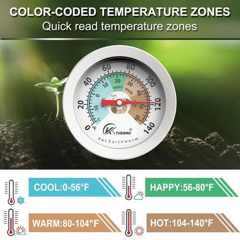 KT THERMO Compost Soil Thermometer Worm Thermometer Out Door Planting soli Temperature Measurement with 2.5 dial and 8 Inch Stainless Steel Probe...