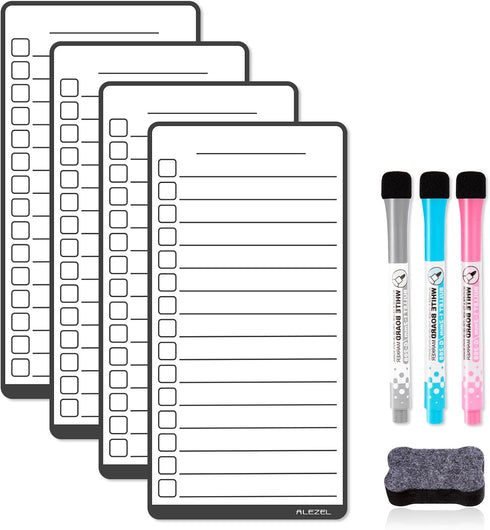 Magnetic Dry Erase List Board Set for Fridge, Dry Erase to Do List & Grocery List Refrigerator Whiteboard - Set of 4, 3 Markers + Eraser...