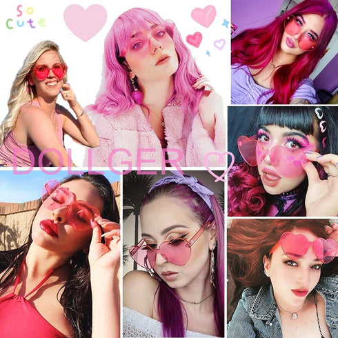Dollger Heart Shape Sunglasses One Piece Transparent Rimless Candy Color Glasses…...