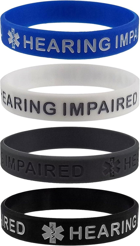 HEARING IMPAIRED Medical Alert ID Silicone Bracelet Wristbands 4 Pack...