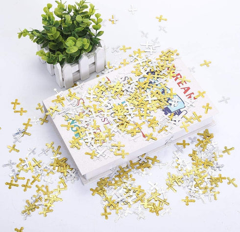 1.6 Ounce Crossed Christening Confetti Gold Silver Glitter Cross Metallic Sequins Table Scatter for Baby Shower, Wedding, Birthday, Communion Bapt...