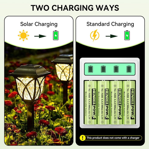 Henreepow AA Ni-MH Rechargeable Batteries, Double A 1.2V 1300mAh High Capacity Pre-Charged Solar Batteries, Perfect for Solar Garden Lights,Landsc...